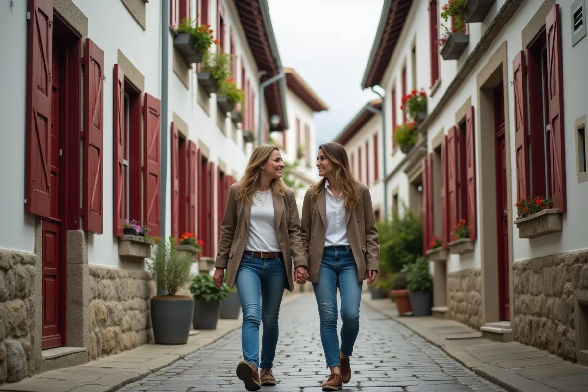 Couple se promenant dans les rues pittoresques de Dancharia après leurs courses à la Venta Peio