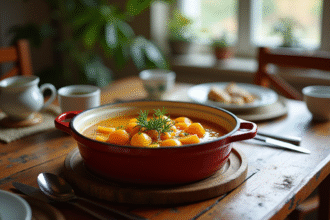 Carbonade flamande en casserole en émail rustique