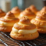 Choux dorés avec craquelin sur grille en lumière naturelle