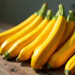 Plusieurs courgettes jaunes fraîches sur une table en bois