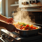 Cuisine moderne avec un plat de légumes dans un four vapeur