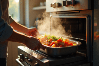 Cuisine moderne avec un plat de légumes dans un four vapeur