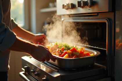 Cuisine moderne avec un plat de légumes dans un four vapeur
