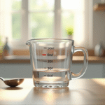 Table de cuisine avec verre mesure 500 ml lumière naturelle