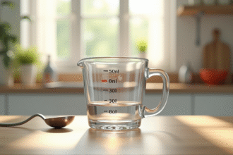 Table de cuisine avec verre mesure 500 ml lumière naturelle