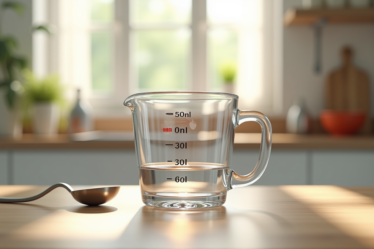 Table de cuisine avec verre mesure 500 ml lumière naturelle