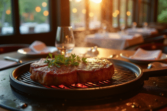 Steak juteux grillé dans un restaurant français moderne
