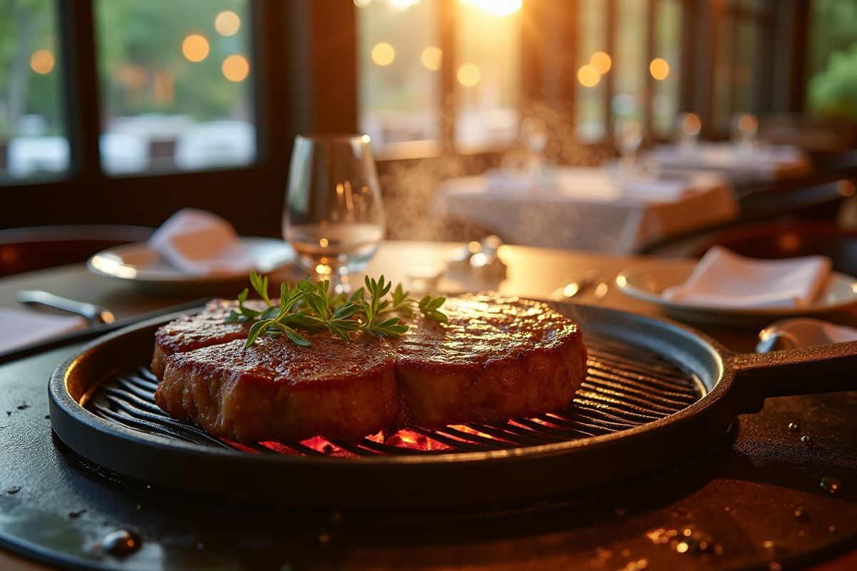Steak juteux grillé dans un restaurant français moderne
