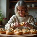 Femme en cuisine préparant des bouchées à la reine