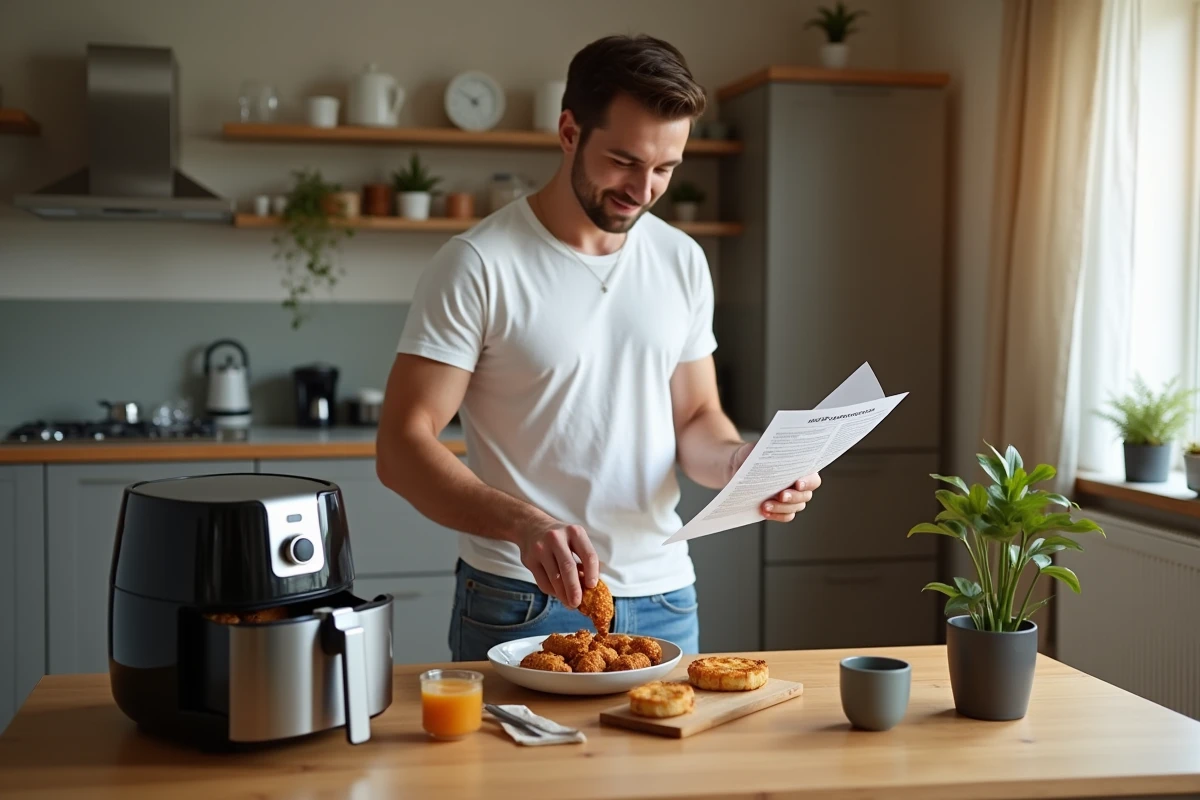 Jeune homme dégustant un poulet croustillant maison