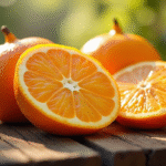 Oranges tranchées sur une table en bois rustique