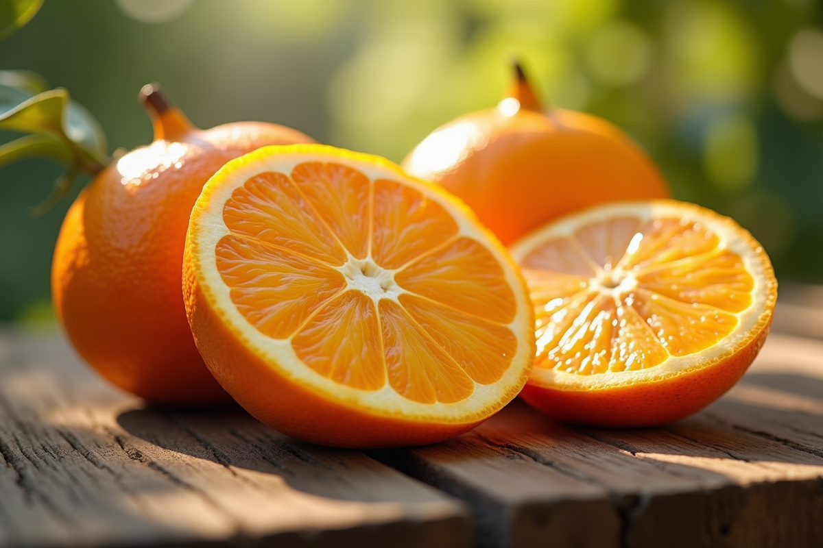 Oranges tranchées sur une table en bois rustique