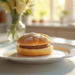 ParisBrest élégant sur assiette en céramique blanche