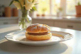 ParisBrest élégant sur assiette en céramique blanche