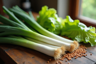Sélection de légumes frais L sur table en bois