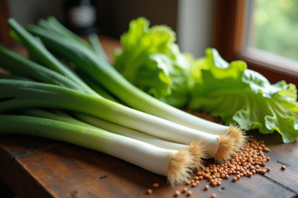 Sélection de légumes frais L sur table en bois