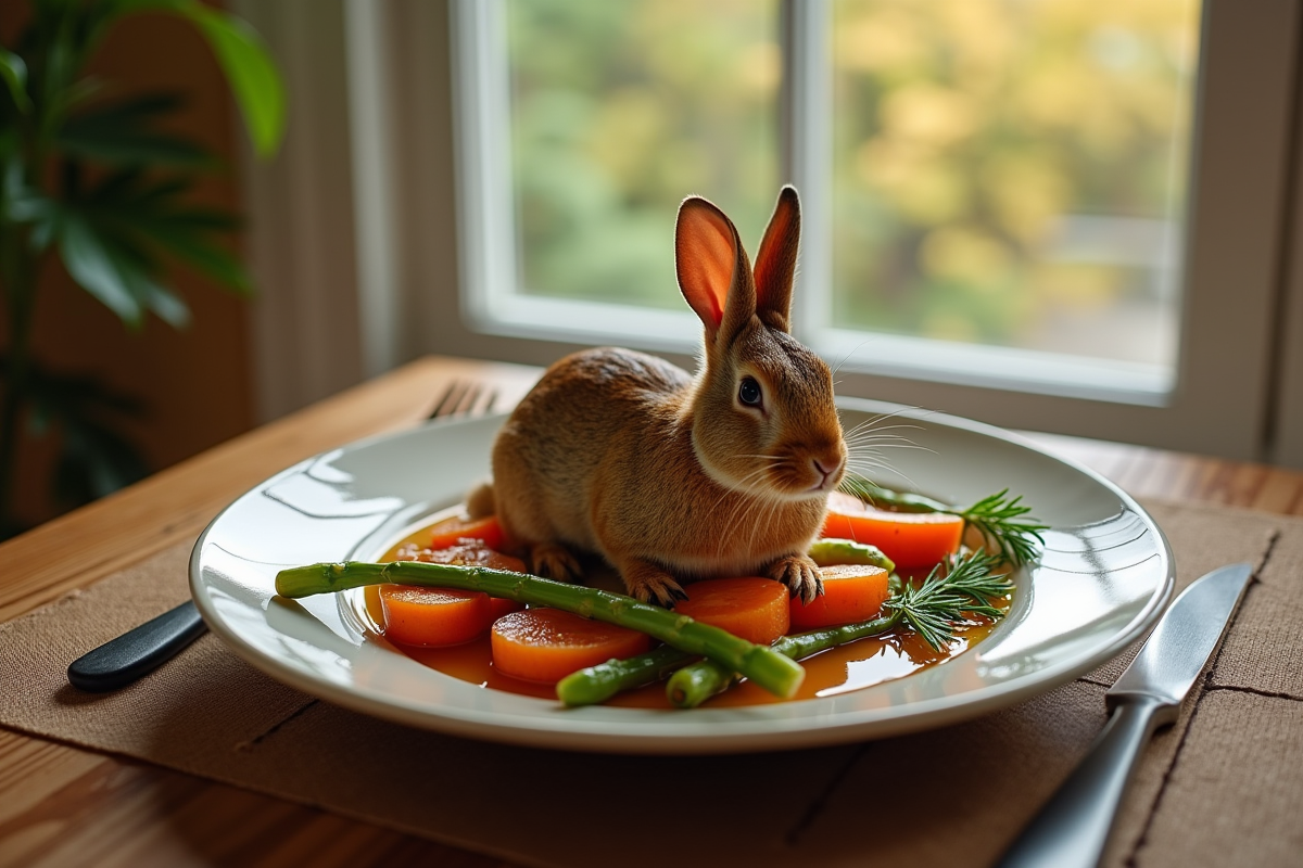 Table rustique avec agneau en sauce et légumes de saison