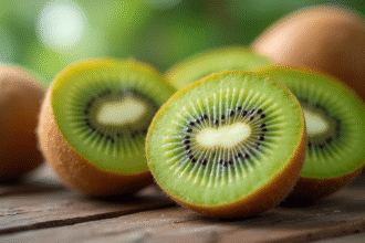 Tranche de kiwi frais sur une table en bois rustique
