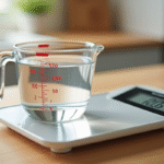 Verre mesure d'eau de 300 ml sur plan de travail