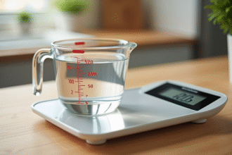 Verre mesure d'eau de 300 ml sur plan de travail