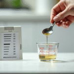Main versant 20 ml de liquide dans un verre en cuisine