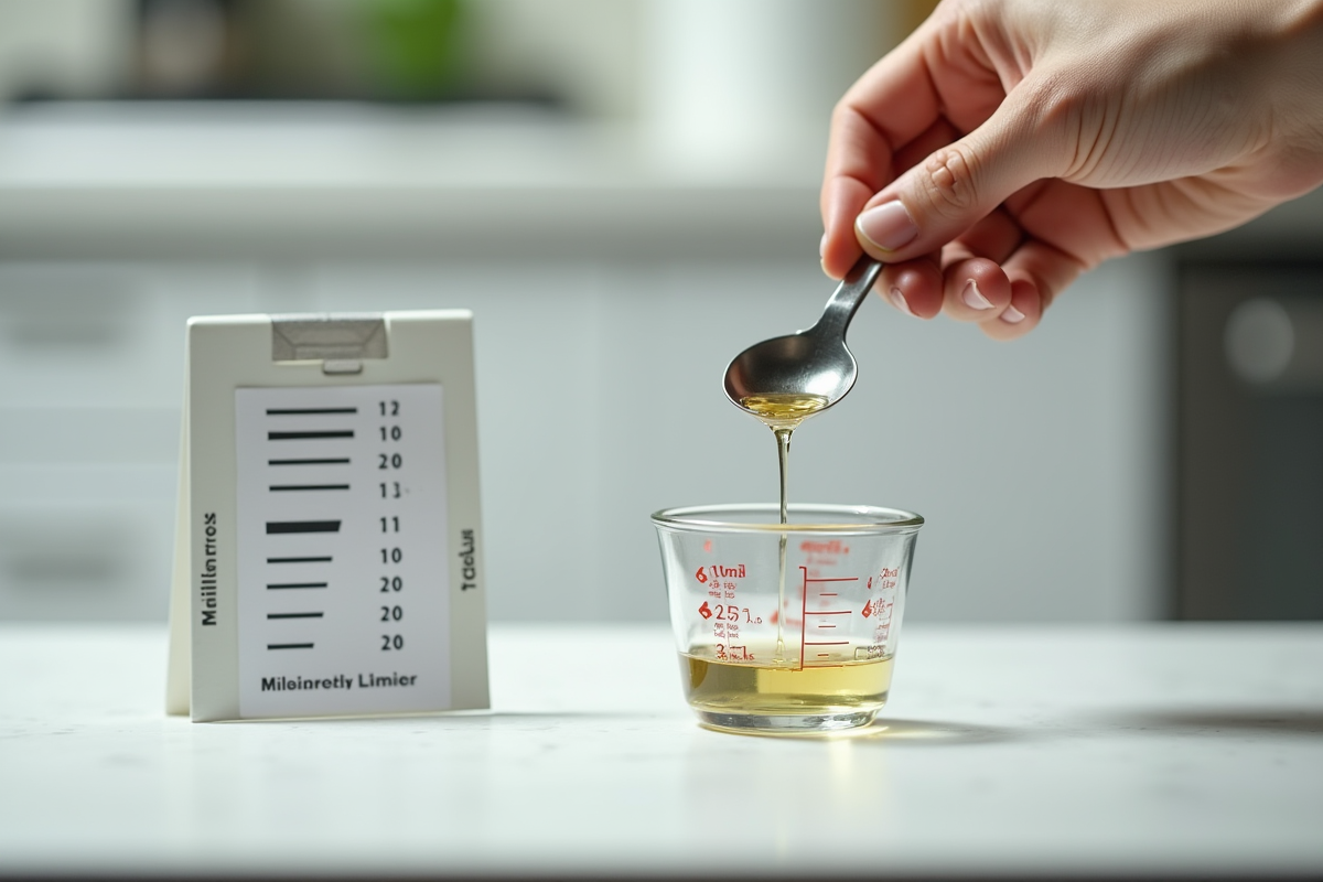 Main versant 20 ml de liquide dans un verre en cuisine