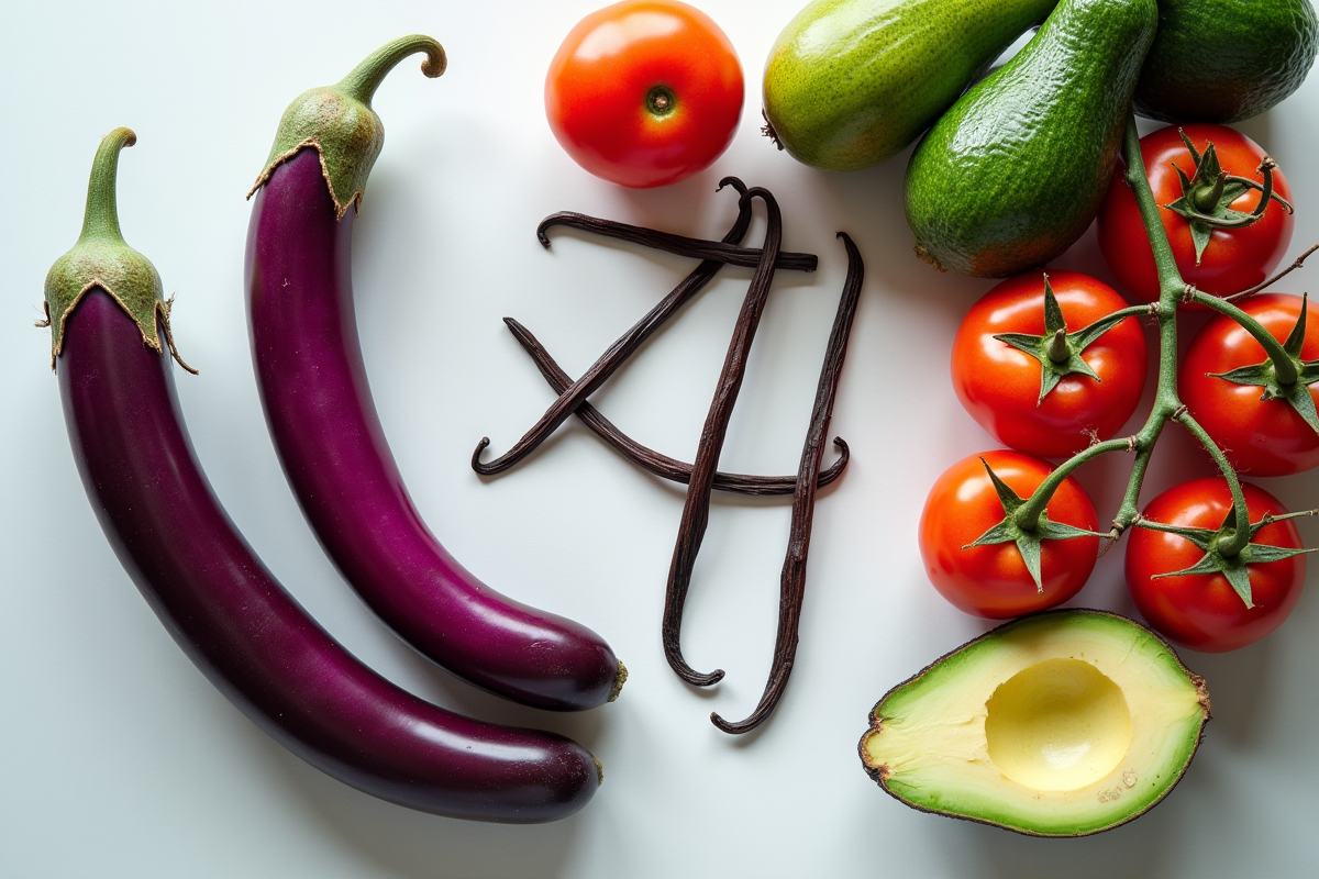 Vue de dessus de légumes et fruits V colorés sur plan blanc
